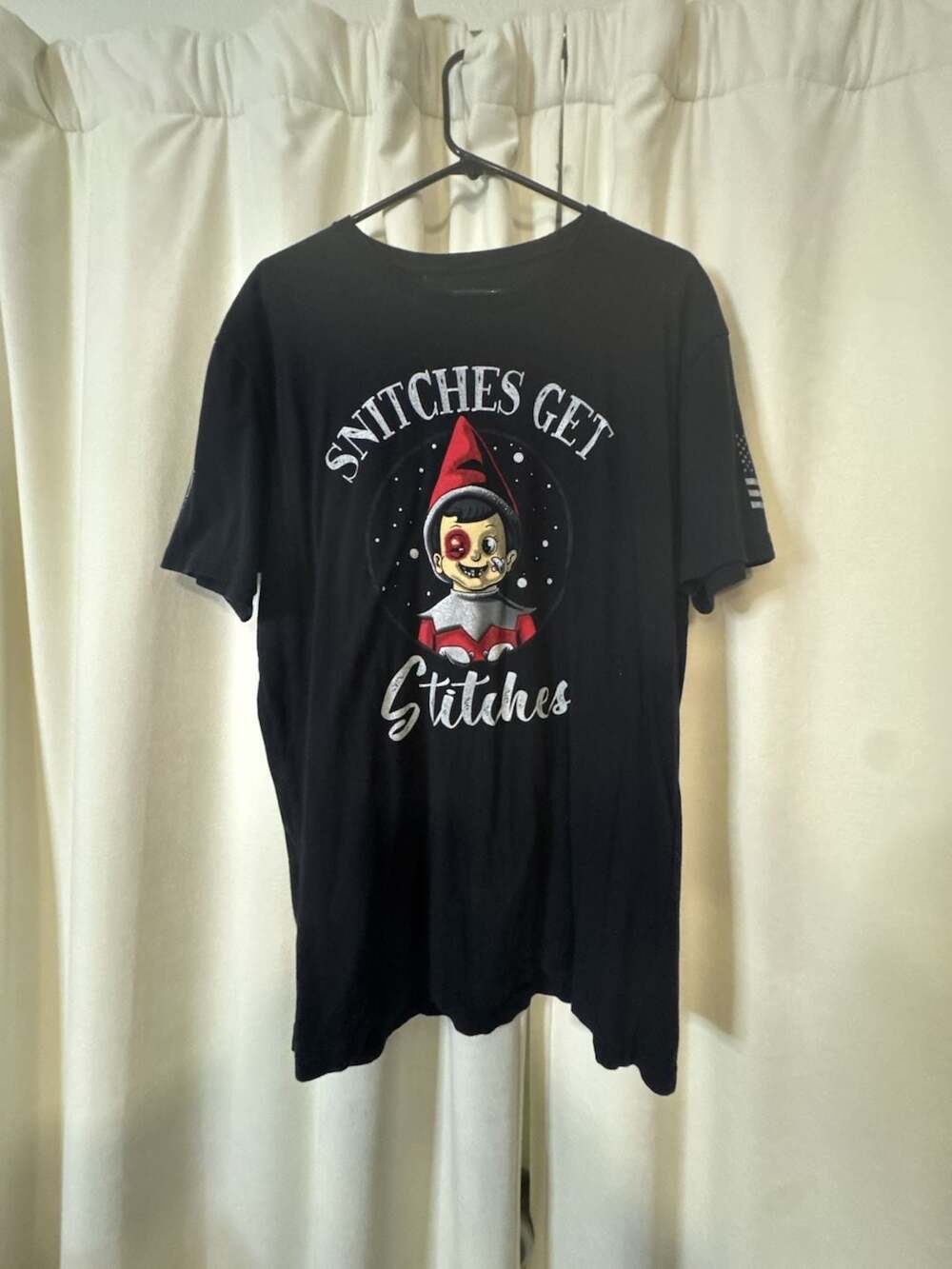 Warrior XII Snitches Get Stitches Bruised Elf Graphic T-Shirt